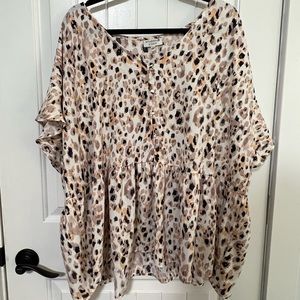 Printed Babydoll Button Blouse